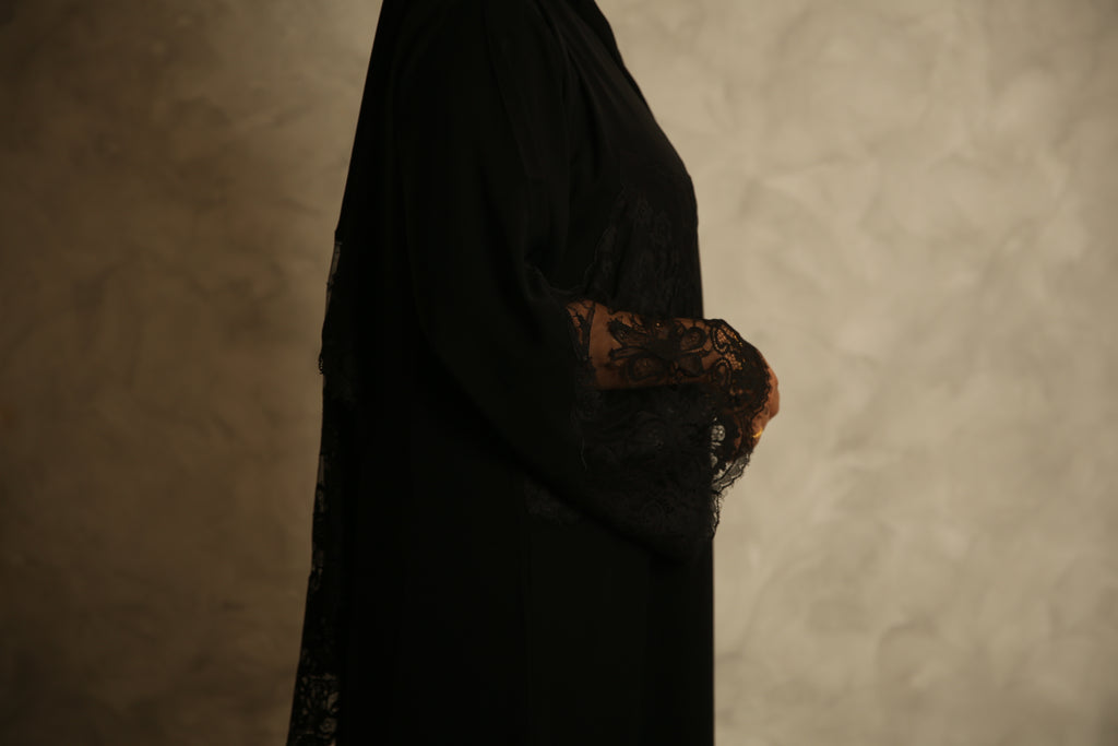 Black Lace Abaya with Matching Hijab