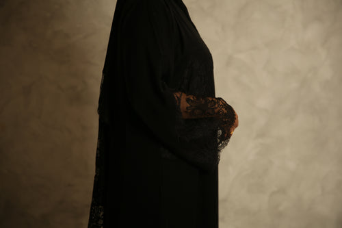 Black Lace Abaya with Matching Hijab