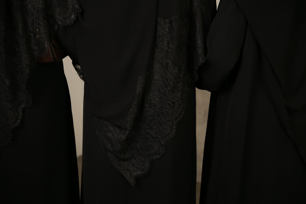 Black Lace Abaya with Matching Hijab