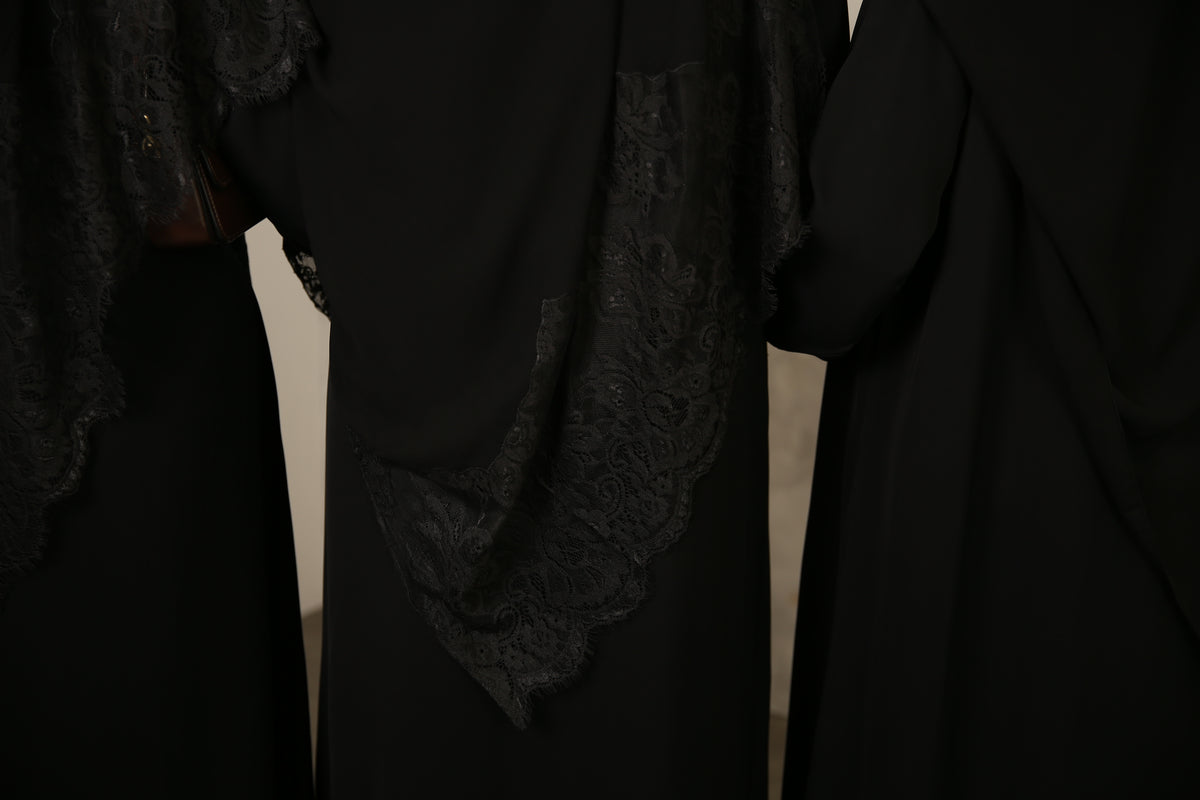 Black Lace Abaya with Matching Hijab