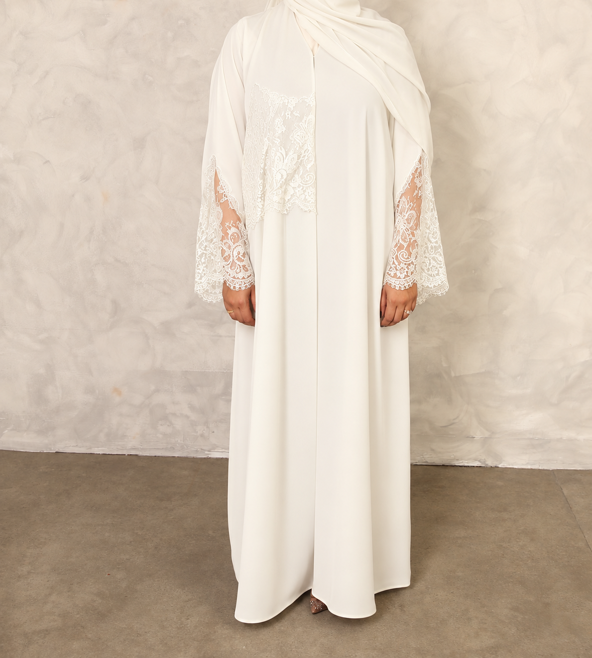 Ivory Lace Abaya with Matching Hijab