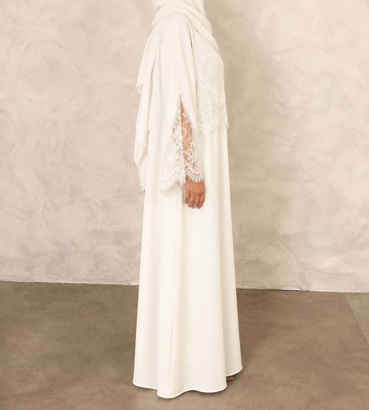 Ivory Lace Abaya with Matching Hijab