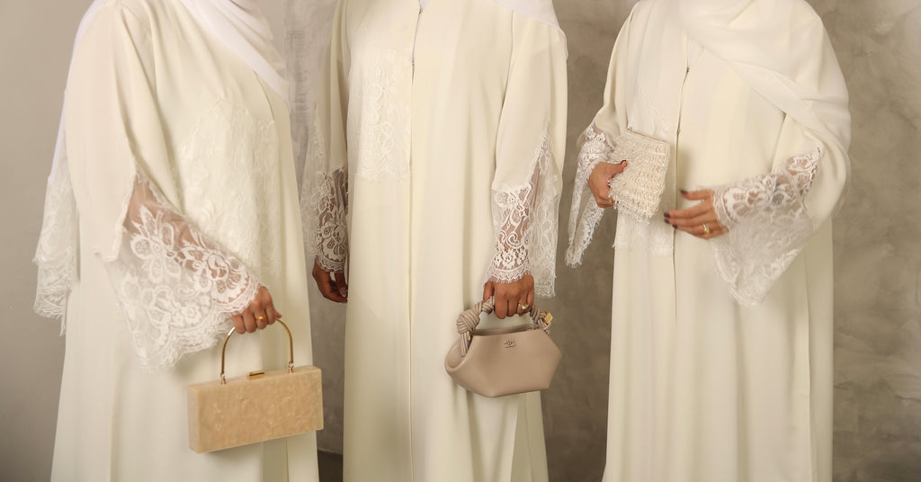Ivory Lace Abaya with Matching Hijab
